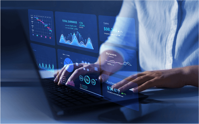 Financial dashboard with analytics charts and graphs